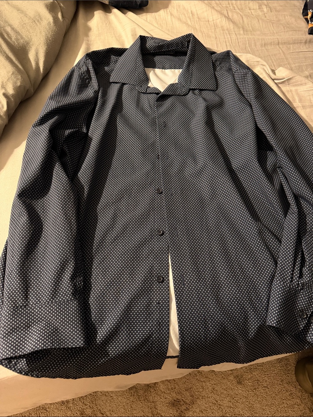 Men's Navy Micro-Print Button-Up Shirt